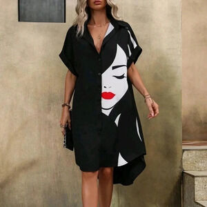 Figure Graphic Batwing Sleeve Shirt Dress